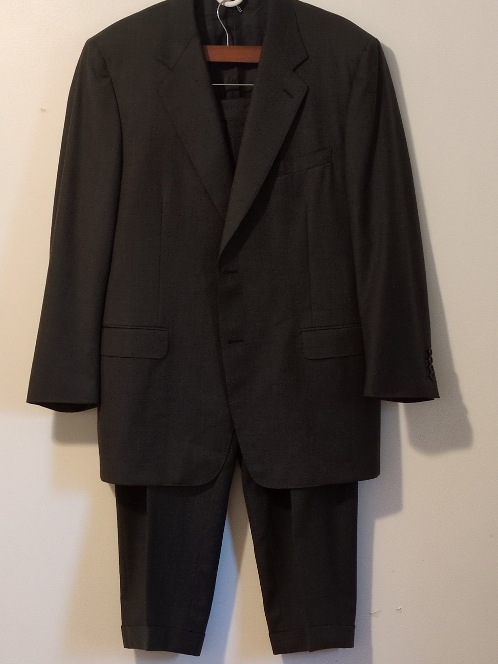 Canali Dark Green Super 120 Wool 2-Piece Suit 44R Pleated 37x28 Pants Italy